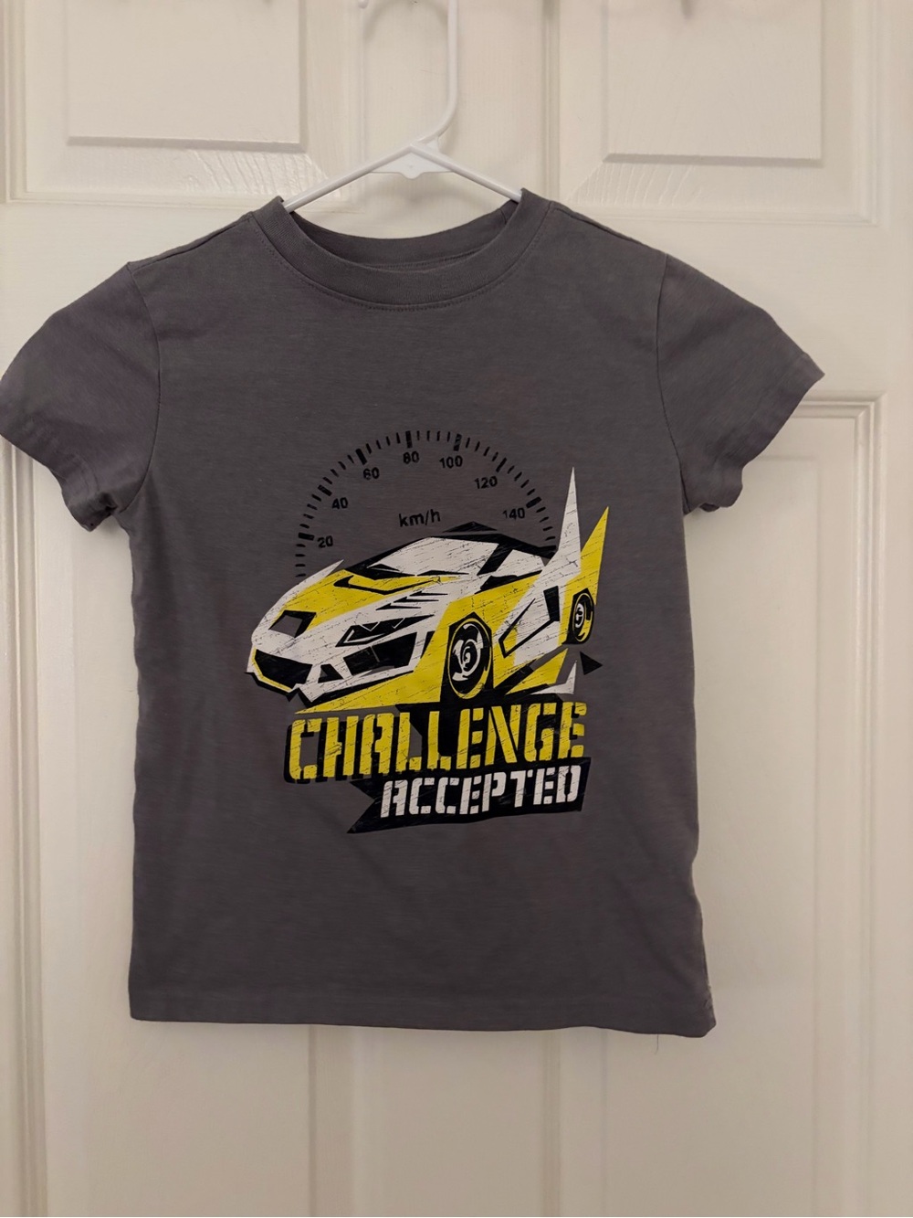 Cat & Jack Gray Tee with Yellow Race Car Graphic and 'Challenge Accepted'